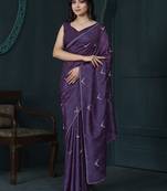 Purple jarkan work crepe reception wear saree with blouse