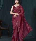 Maroon diamond work crepe event wear saree with blouse