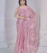 Baby pink sequins organza event wear saree with blouse