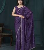 Purple diamond work crepe party wear saree with blouse