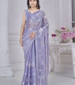Lavender sequins organza party wear saree with blouse