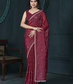 Maroon jarkan work crepe party wear saree with blouse