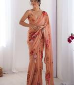 Peach floral printed georgette office wear saree with blouse