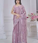 Pink sequins organza reception wear saree with blouse