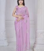 Pink jarkan work organza party wear saree with blouse