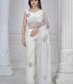 White jarkan work organza casual wear saree with blouse