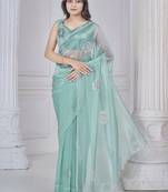 Sea green organza event wear saree with blouse