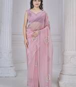 Baby pink jarkan work organza party wear saree