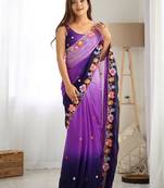 Purple thread embroidered georgette saree with blouse