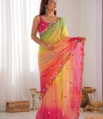 Multi-color thread embroidered georgette casual wear saree