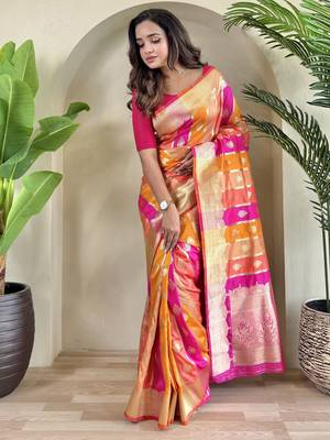 Multi-color zari weaving banarasi silk blend festival wear saree 1
