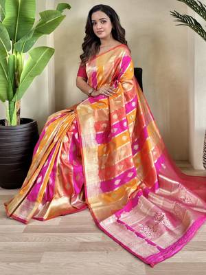Multi-color zari weaving banarasi silk blend festival wear saree 2
