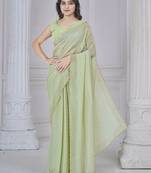 Pista green border work organza festival wear saree