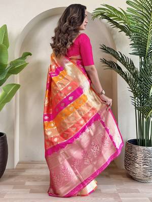Multi-color zari weaving banarasi silk blend festival wear saree 4