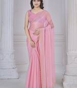 Baby pink border work organza party wear saree