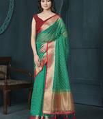 Green beads work jacquard casual wear saree with blouse