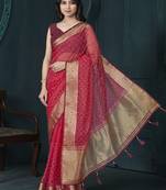 Red beads work jacquard traditional saree with blouse