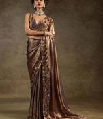 Rose gold jarkan work satin party wear saree with blouse