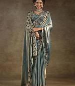 Blue jarkan work satin bollywood saree with blouse