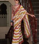 Orange printed cotton casual wear saree with blouse