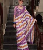 Purple printed cotton office wear saree with blouse