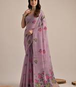 Purple floral weaving cotton festival wear saree with blouse