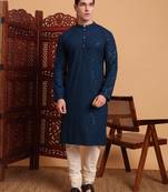 Blue rayon luckhnowi chikankari work men's kurta