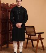 Black rayon luckhnowi chikankari work men's kurta