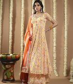 Orange printed anarkali set