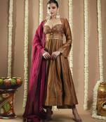 Antique golden silk anarkali set