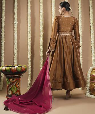 Antique golden silk anarkali set 2