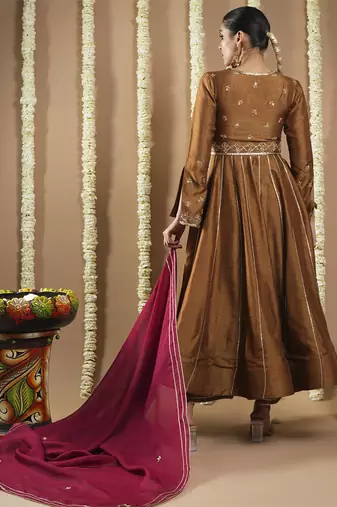 Antique golden silk anarkali set
