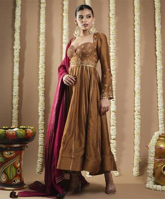 Antique golden silk anarkali set 3