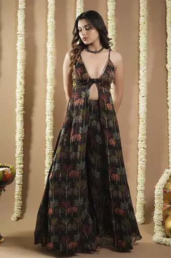 Black printed glass neck indo set