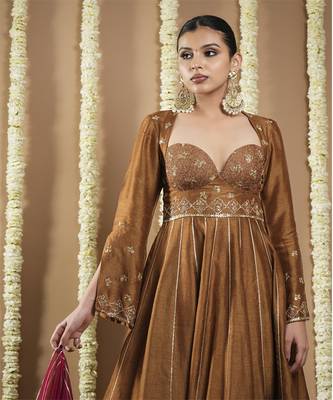 Antique golden silk anarkali set 5