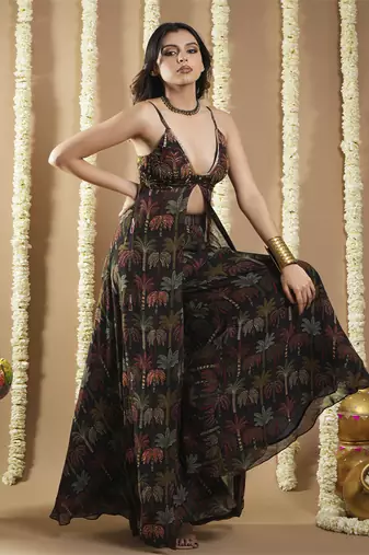 Black printed glass neck indo set