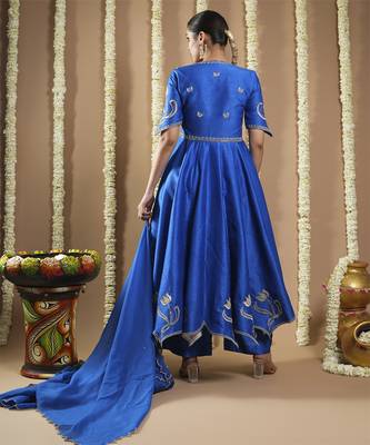 Royal blue silk cutwork anarkali set 4