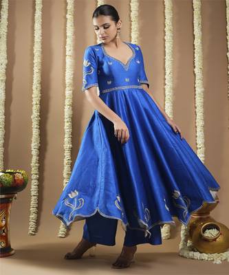 Royal blue silk cutwork anarkali set 5