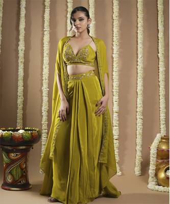 Mehendi green shrug drape set 1