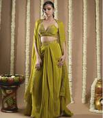 Mehendi green shrug drape set
