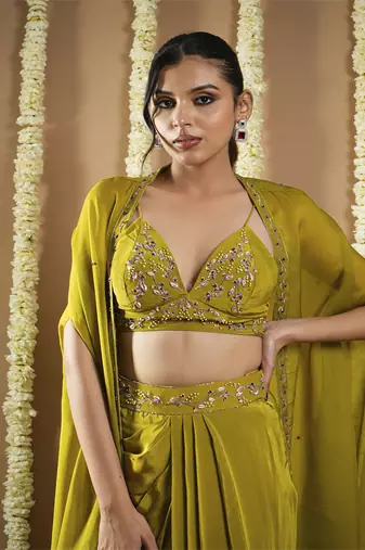 Mehendi green shrug drape set