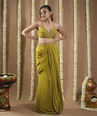Mehendi green shrug drape set 3