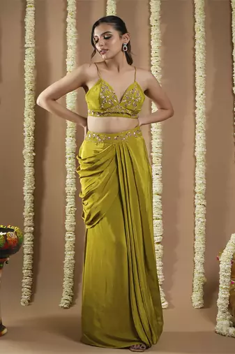 Mehendi green shrug drape set