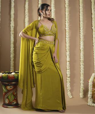 Mehendi green shrug drape set 4
