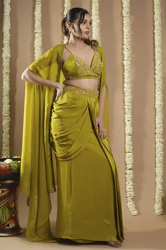 Mehendi green shrug drape set