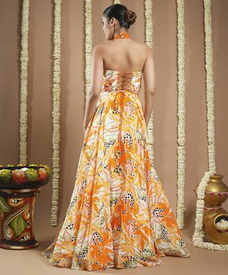 Forest orange   printed corset drape indo lehenga set 4