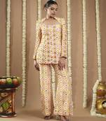 Off white multicolor printed coat & pant set