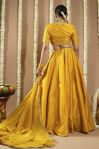 Mustard Yellow Heavy Slub Silk Lehenga Set