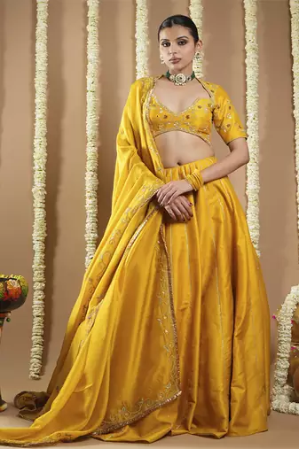 Mustard Yellow Heavy Slub Silk Lehenga Set
