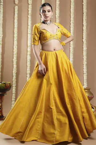 Mustard Yellow Heavy Slub Silk Lehenga Set